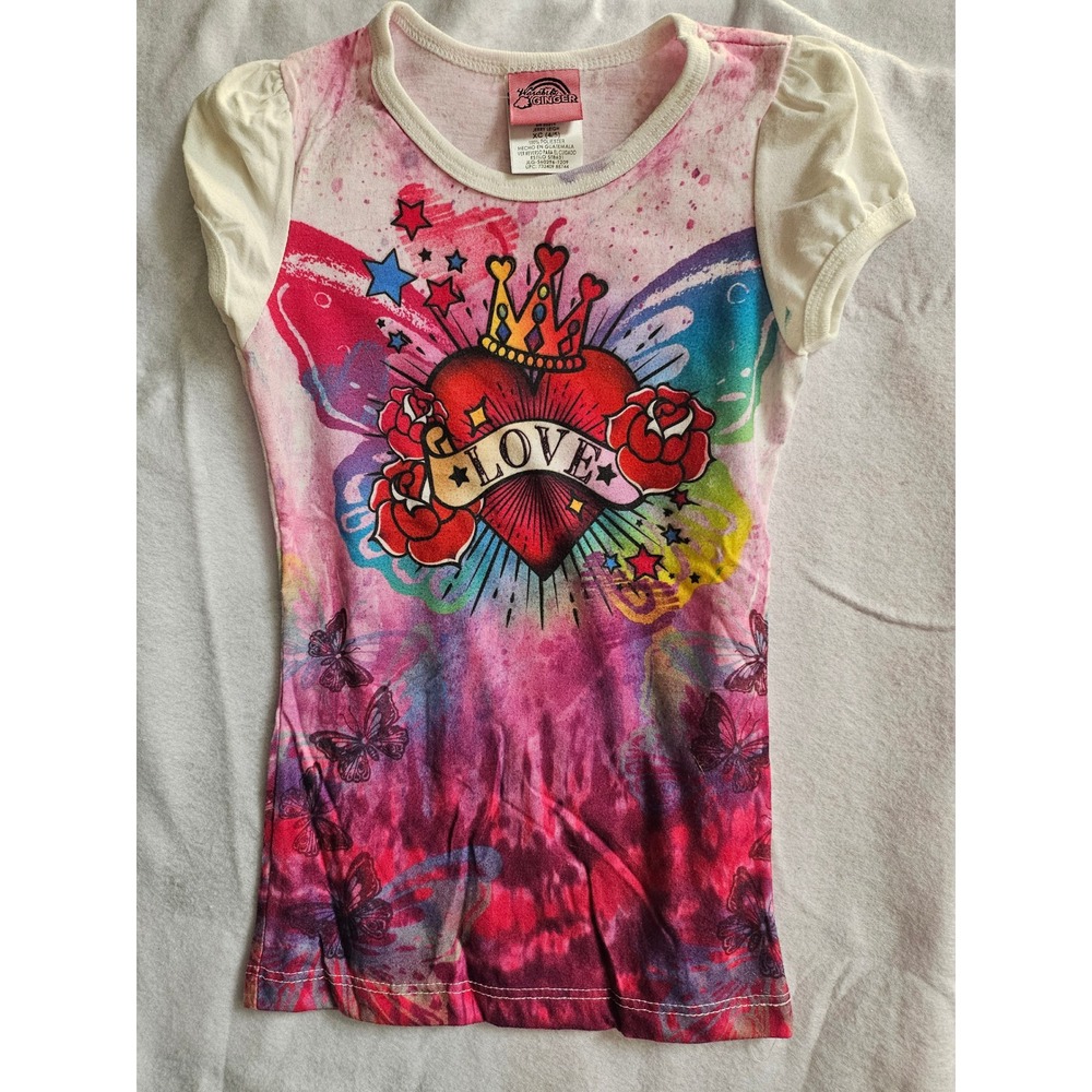 Wasabi & Ginger Jerry Leigh Girls Heart Crown Butterfly Graphic Tee Size 4/5